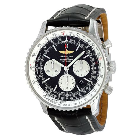 breitling black leather watch|breitling watches for men black.